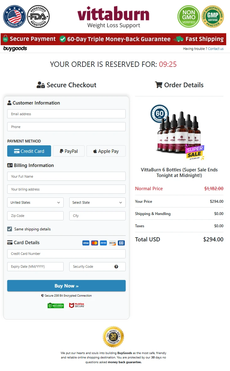 Secure Vittaburn checkout page
